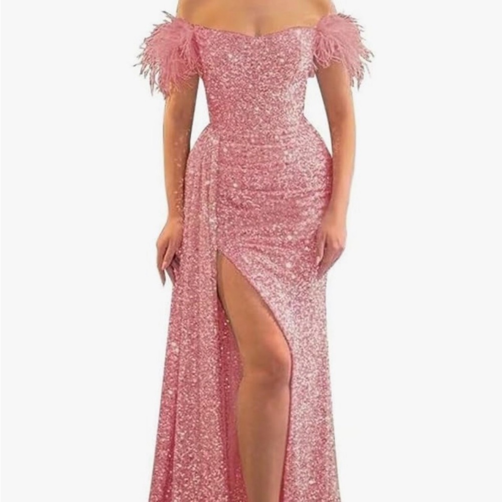 Elegant Pink Off-Shoulder Sequin Dress